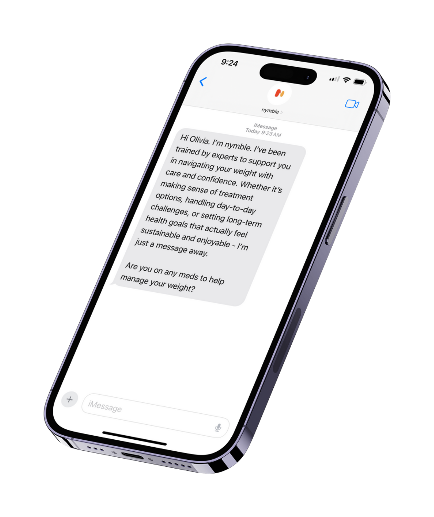 Nymble conversation shown on a phone screen